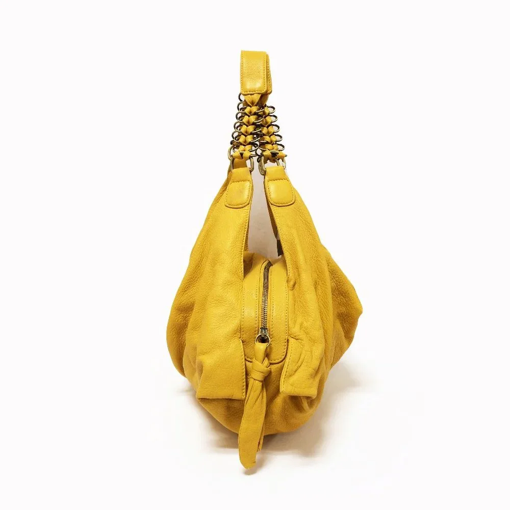 Isabella Fiore Lucy Leather Hobo Shoulder Bag Pineapple Yellow Chain Handles